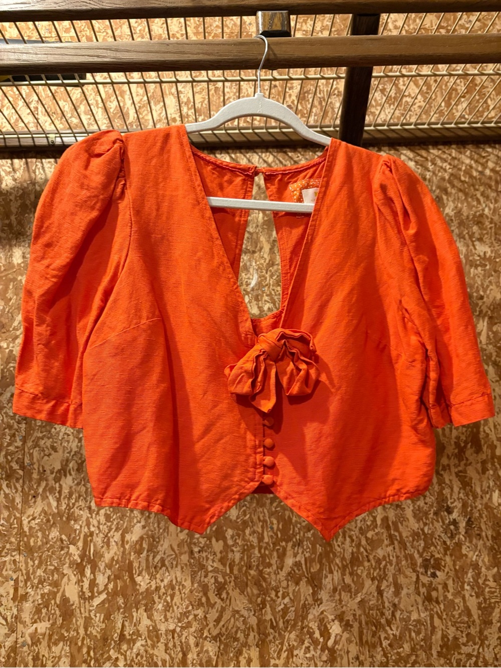 Maeve by Anthropologie Women's Orange Puff-Sleeve Tie-Front Top